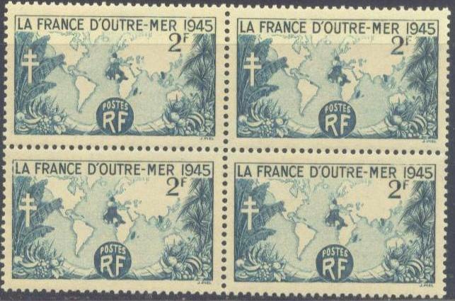 FRANCE  560 MNH 1945 MAP-SHOWING FR. POSSESSIONS BLOCK