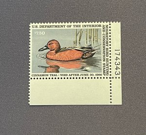 RW52,  $7.50 Cinnamon Teal, Mint, OGNH, w/ plate #, CV $35.00