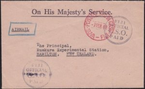 FIJI 1948 small OHMS cover to NZ - Postage Paid in Cash - Suva.............B2744