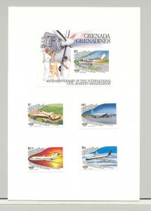 Grenada Grenadines #652-656 ICAO Aviation 4v & 1v S/S Imperf Proofs on 1v Card