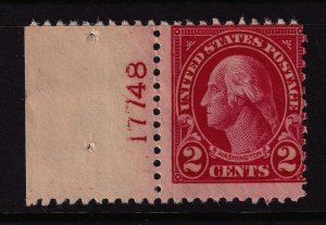 1923 Washington 2c carmine Sc 554 MNH left plate number single CV $15 (L22