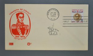 #1111 FDC  8¢ Simon Bolivar Champion of Liberty    Kolor Kover