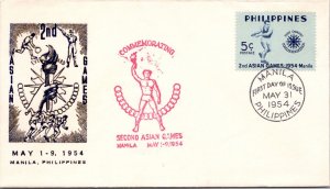 Philippines FDC 1954 - 2nd Asian Games - 5c Stamp - Single - F43609