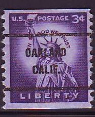 Oakland CA, 1057-61 Bureau Precancel, 3¢ coil Statue of Liberty