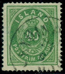 ICELAND #14 (16) 40aur green used w/Seydisfjordur town cancel, signed Scott $225