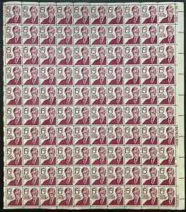 Scott 1288 OLIVER WENDELL HOLMES Sheet of 100 US 15¢ Stamps, Shiny Gum MNH 1961