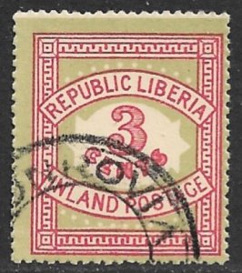 LIBERIA 1897 3c INLAND POSTAGE 10 Pearls Sc 64a CTO Used