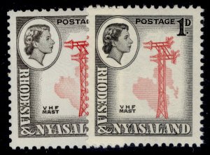 RHODESIA & NYASALAND QEII SG19 + 19ab, 1d PERF & SHADE VARIETIES, M MINT.