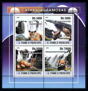 [96759] Sao Tome & Principe 2008 Wild Life Tiger Red Panda Waterfalls Sheet MNH