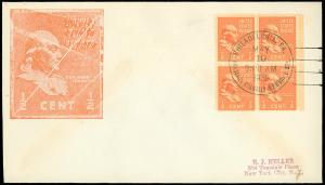 MAY 19, 1938 Phil'da CDS, A.C. ROESSLER 1/2¢ PREXIE BLK/4, SCOTT #803 ROE-1 FDC!