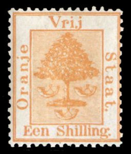 Orange River Colony #10 Cat$65, 1868 1sh orange, hinged