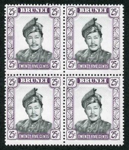 Brunei SG127a 25c Wmk 12 on Glazed Paper U/M Block of 4