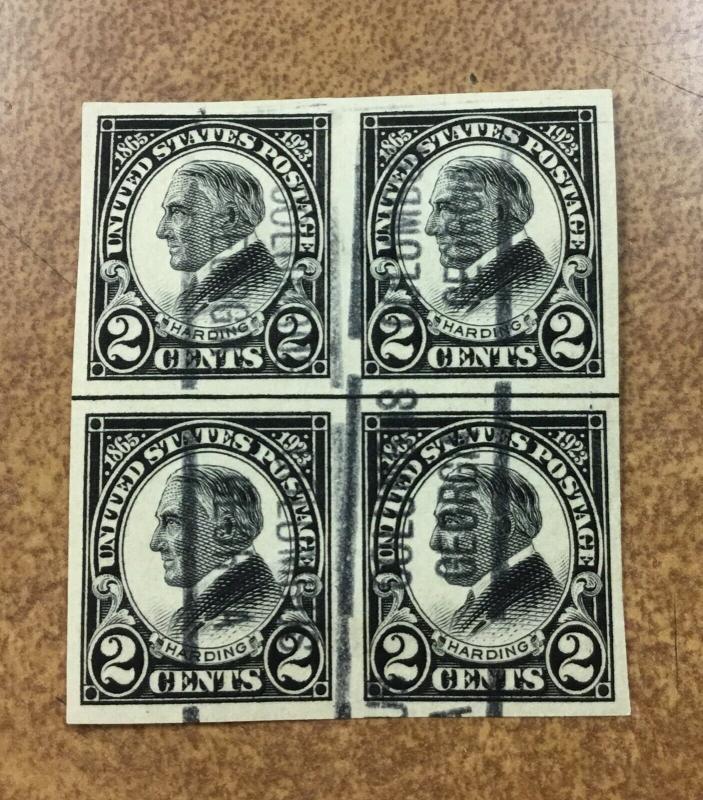 US 611 1923 2c  Black Harding IMPERF  1 precancel block of 4 from Columbus GA