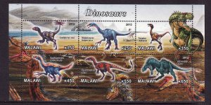 Malawi-unused NH sheet of 6-Dinosaurs-Prehistoric Animals