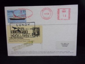 LUNDY: LUNDY STAMP USED ON 1992 POSTCARD