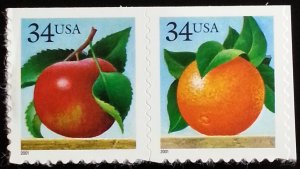 2001 34c Apple & Orange, Pair Scott 3491-92 Mint F/VF NH