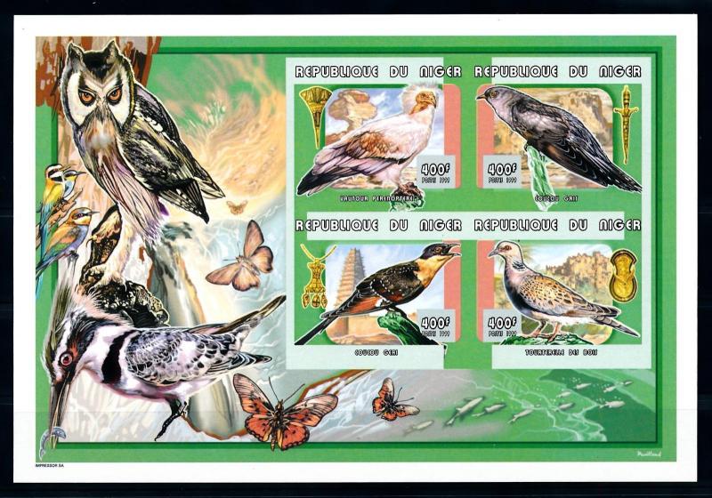 [95548] Niger 1999 Birds Owl Butterflies Imperf. Miniature Sheet MNH