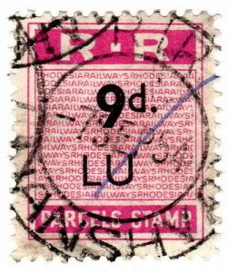 (I.B) Rhodesia Railways : Parcels Stamp 9d