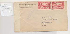 SIERRA LEONE -USA 1940 CENSOR(#2) COVER 2x1½d RATE (SEE BELOW)