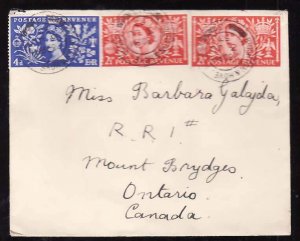 Great Britain-Sc#313-4- id5-cover-QEII Coronation FDC to Canada-June 3 1953-