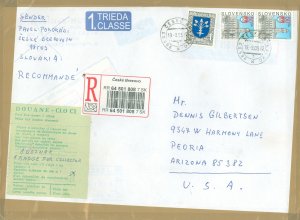 Slovakia 169/227 1993-2001 Castles & Churches 1993 Registered letter from Slovakia to Peoria, AZ opened on left