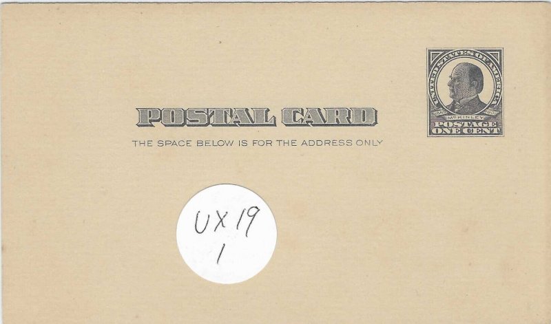 Scott# UX19  1 US Postal Card