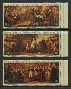 Aitutaki Scott 124-26 MNHOG - 1976 American Bicentennial Strips of 3 - SCV $6.00