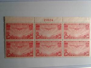 SCOTT # C22 MINT NEVER HINGED GEM AIR MAIL PLATE BLOCK OF 6 !! VERY DESIRABLE !