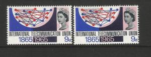 Error 1965 9d ITU large shift of light pink to the left unmounted mint