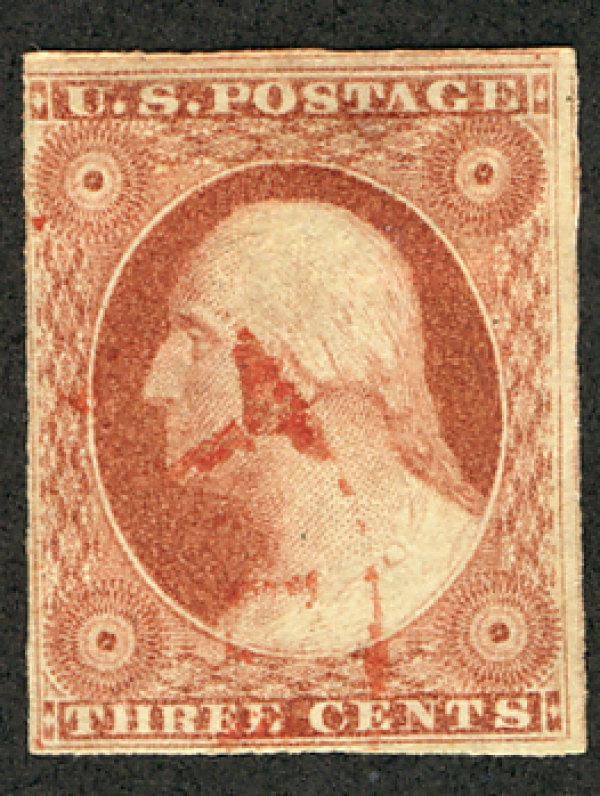 US #11 VF used, faintly canceled, faint red cancel, three super sized margins...