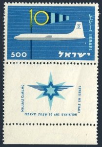 Israel 161-tab two stamps, MNH. Mi 183 zf. Civil Aviation, 10th Ann. 1959.
