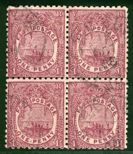 FIJI QV Stamps SG.101 1d Rosy Mauve (1896) BLOCK OF FOUR Superb Used YELLOW333