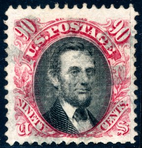 US 122 90c Pictorial issue 1869 Abraham Lincoln PSAG cert F-VF used