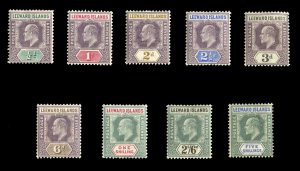 Leeward Islands #20-28 Cat$150, 1902 Edward, complete set, mostly lightly hinged