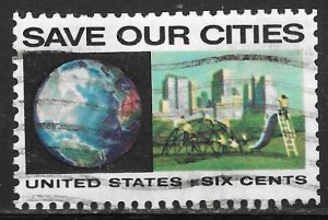 USA 1411: 6c Save Our Cities, Globe and City, used, VF