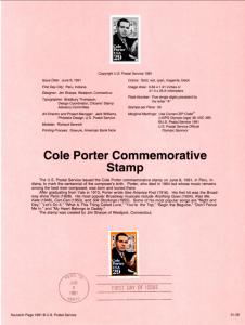 US SP958 Cole Porter 2550 Souvenir Page FDC