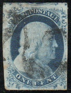 USA #7 VF, bold color, small thins, neat stamp! Retail $135