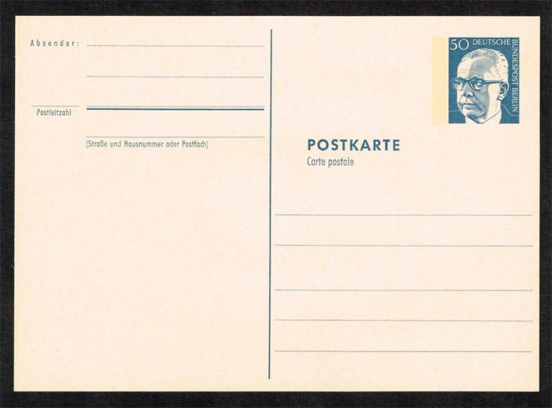 Germany Gustav Heinemann Postal Card with Tagging