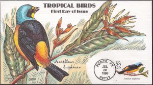 Set of 4 Fred Collins Hand Painted FDCs for the 1998 Tropical Birds Issue
