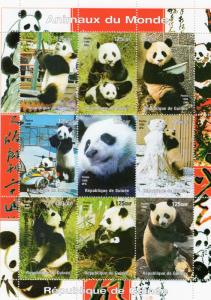 Guinea 1998 Pandas-Wildlife-Sheetlet WWF w/Logo  (9) Perforated MNH VF