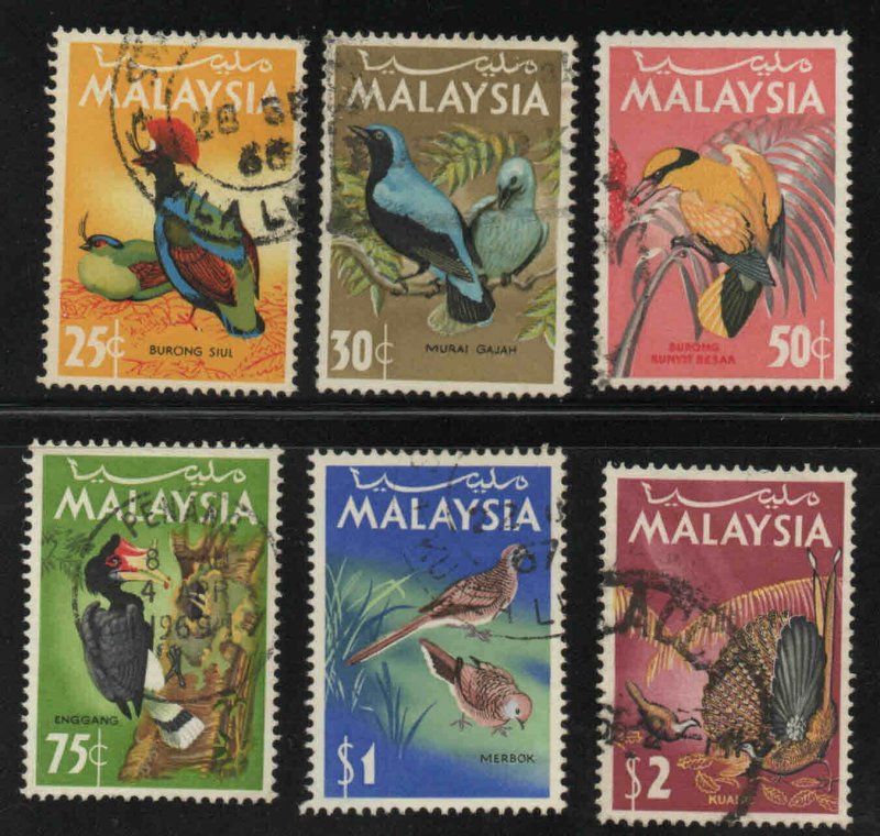 MALAYSIA Scott 20-25 Used Bird stamps short set, colorful 6/8