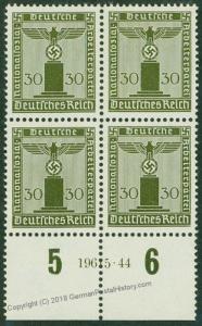 3rd Reich Officials Dienstmarken Plate Blocks HAN MNH 46630