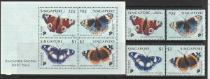 1999 Singapore -Sc 903-7 - 4 singles/SS - MNH VF - Butterflies