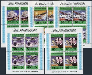 Libya 769-773 sheets/4, MNH. Mi 682-686. 1978. Gilder, Plane, Zeppelin, Icarus.