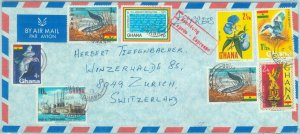 84376 - GHANA - Postal History - COVER to SWITZERLAND 1973 - BIRDS orchids FISH