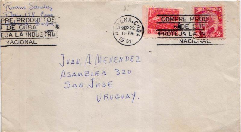Cuba 1c Communications Building Postal Tax and 2c Gomez 1959 Habana, Cuba Com...