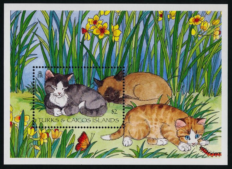 Turks & Caicos 1151 MNH Domestic Cats, Flowers