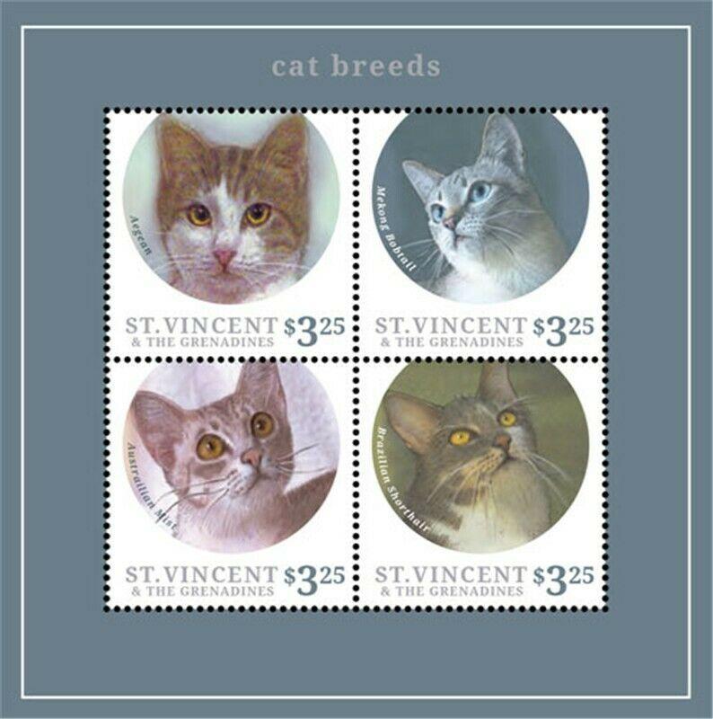 St Vincent - 2013 Cat Breeds on Stamps - 4 Stamp Sheet - SAV1336H