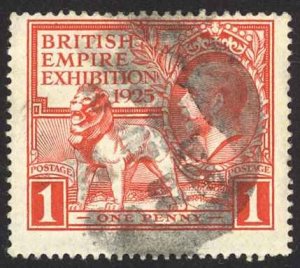 Great Britain Sc# 203 SG# 432 Used 1925 1p vermilion British Lion and George V