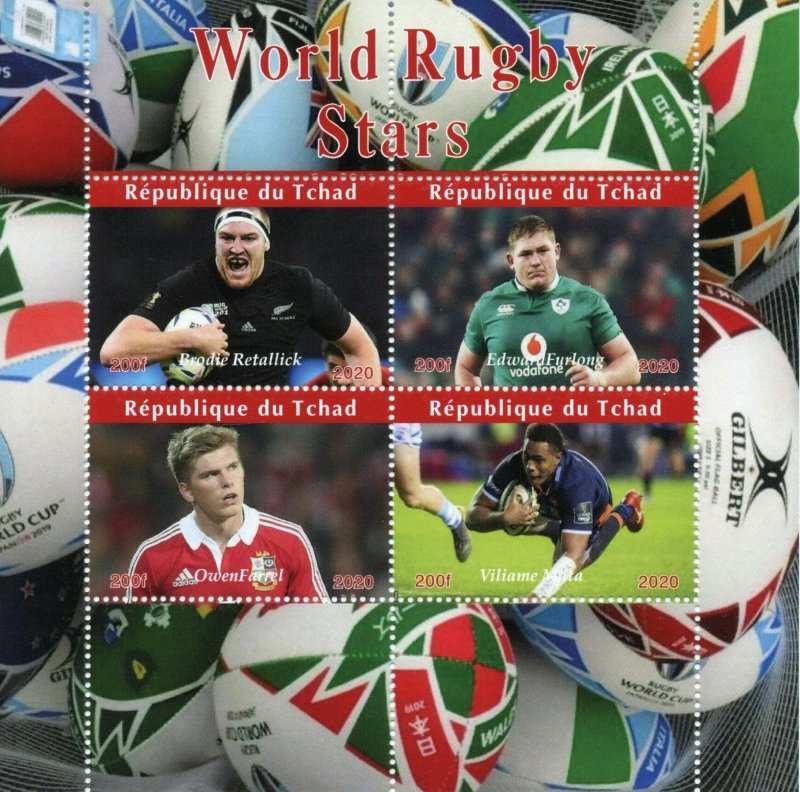 Chad Sports Stamps 2020 MNH World Rugby Stars Owen Farrell Edward Furlong 4v M/S